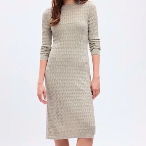 Gap Midi Dress Size XXL Grey with Silver Metallic Threading Crochet Knit NWT - Picture 1 of 11